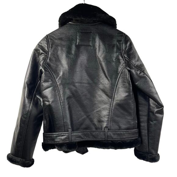 Abercrombie & Fitch Faux Fur Moto Jacket Black Vegan Leather Small - Picture 7 of 10